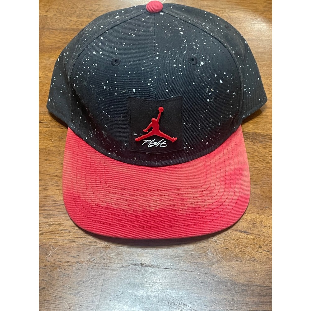 Jordan Flight Snapback Hat Black Red Speckled Paint Splatter Flat Brim Cap OSFM
